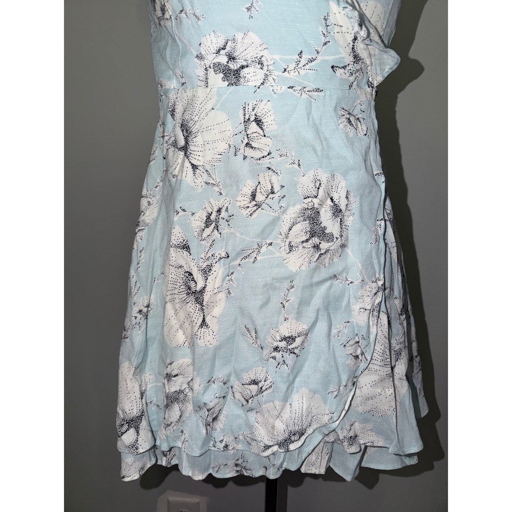Free People French Quarter Wrap Dress Light Blue Floral Ruffle Mini Small CR5 - Picture 5 of 10